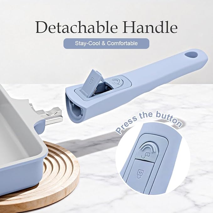 AIKENBBKK Tamagoyaki Japanese Omelette Pan, Japanese Egg Pan, Square Egg Pan Nonstick, Induction-Ready, Detachable Handle, with Silicone Spatula, PFAS & PFOA-Free, Oven Safe, Blue