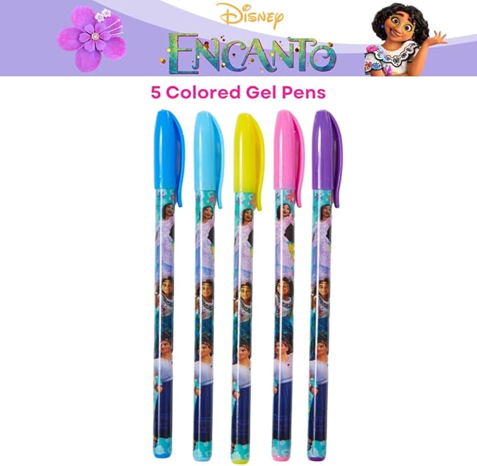 Innovative Designs Disney Encanto Pencil Case Set with Stickers and Gel Pens for Kids, Molded with Zip Closure, Pink