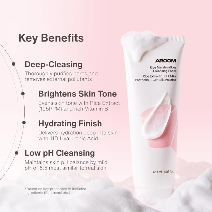 Rice Marshmallow Cleansing Foam with Soft Cloud Foam, Hydrating Finish, No-Stripping | Low pH, Gentle Everyday Use | Rice, Hyaluronic Acid | Korean Skincare (120mL, 4.06 fl oz)