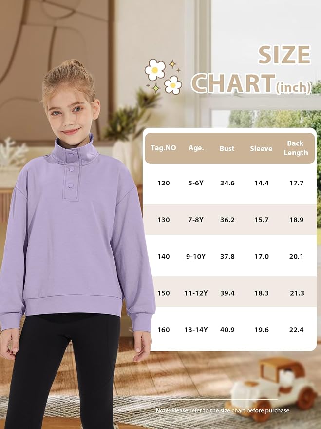 Girls Long Sleeve Collared Shirt Button Down Mock Neck Sweatshirt Athletic Cycling Clothing for Kids 5-14Years