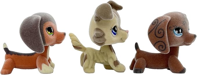 3pcs/Set Custom Flocked Pet Shop Toys Short Hair Cat Kitten Collie Great Dane Cocker Spaniel Dachshund Puppy Dog OOAK Compatible with LPS (#675 and 2210 and 640)