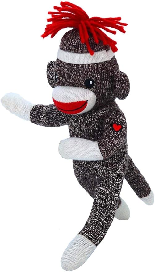 Plushland Adorable Sock Monkey 8 Inches Tall - Soft Realistic Plush Knitted Stuffed Animal Toy Gift - for Kids, Babies, Teens, Girls and Boys (New Brown)
