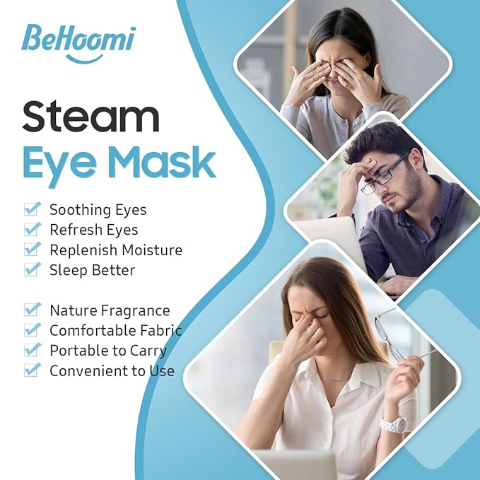 BeHoomi Steam Eye Mask, 10Packs Heated Eye Mask, Self Heating Disposable SPA Warm Compress for Eyes Sleep Mask, Travel Essentials & Relaxation Gifts for Women, Mothers Day Gifts (Jasmine Scent)