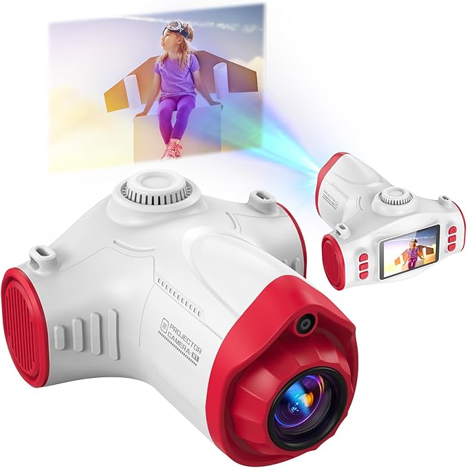 Kids Camera, Camera for Kids with Projector, Offers Projection, 48MP Photography, 1080p Video Recording, Kids Digital Camera Christmas Birthday Gifts for Boys Girls Age 3+ (Red)