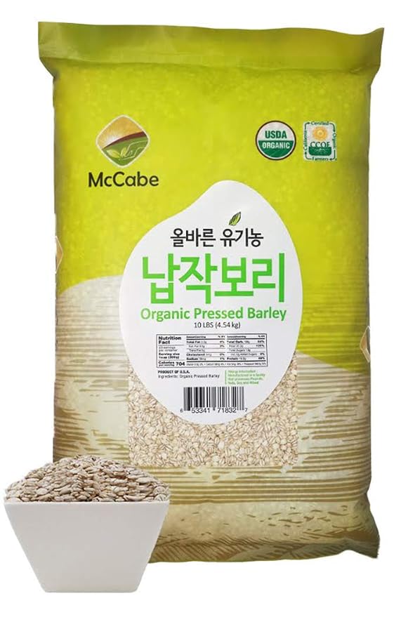 McCabe Organic Pressed Barley - Whole Grain Rolled Barley | USDA and CCOF Certified | Made in USA | 10 lb