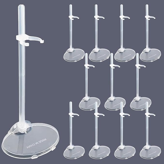 12 Pcs Adjustable Doll Stands - Transparent & Lightweight Display Rack for Dolls, Action Figures & Monsters