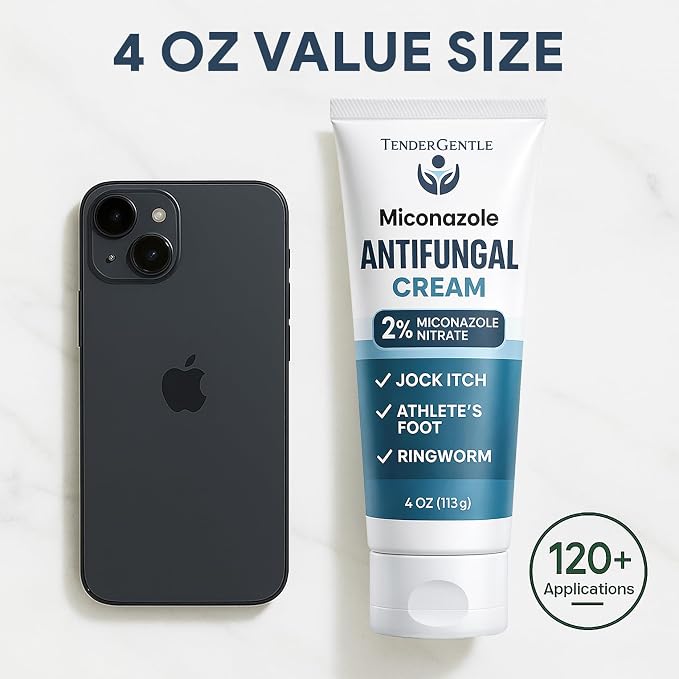 Miconazole Antifungal Cream for Skin - 4 oz Tube, 4 Pack - Miconazole Nitrate for Jock Itch, Athlete's Foot, Itching, and Ringworm
