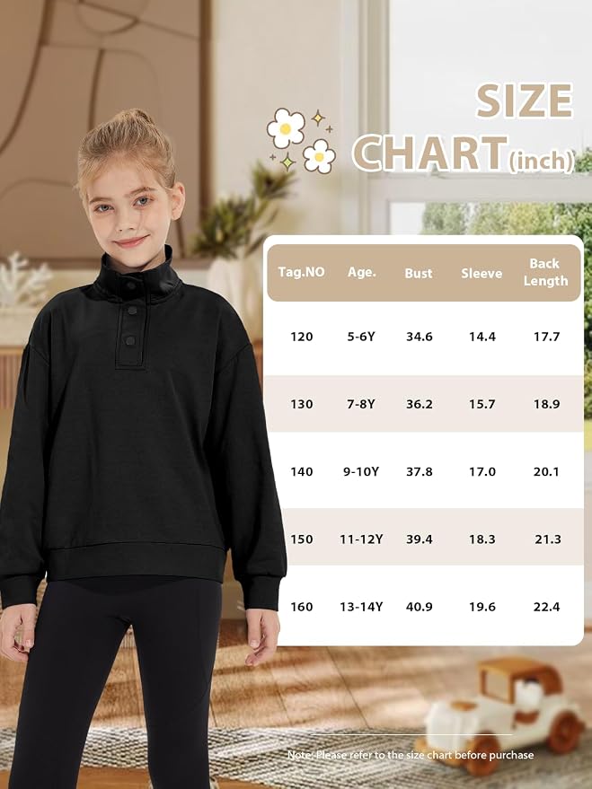 Girls Long Sleeve Collared Shirt Button Down Mock Neck Sweatshirt Athletic Cycling Clothing for Kids 5-14Years