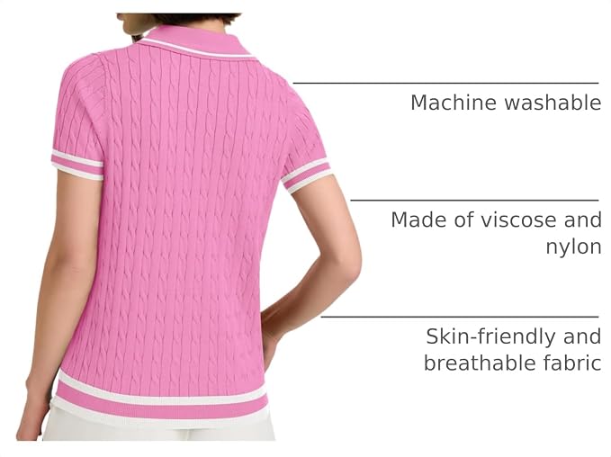 Micoson Womens Short Sleeve Sweater Tops Lapel V Neck Polo Shirts 2026 | Summer Cable Knit Loose Blouses, Business Casual Outfits