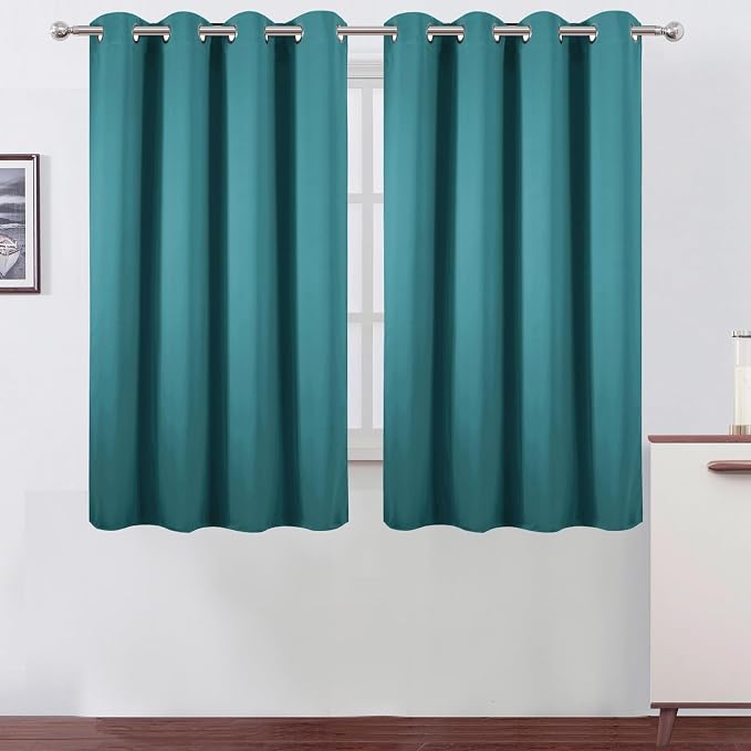 LEMOMO Blackout Curtains 66 x 54 Inch Long Sea Teal Curtains Set of 2 Panels Room Darkening Curtains for Bedroom and Living Room