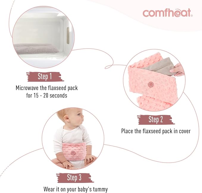 Colic and Gas Relief for Newborns and Infants, Flaxseed Heated Tummy Wrap, Baby Swaddling Belt with Soothing Warmth, Natural Relief for Upset Stomach in Babies Toddlers, 0-3 Years (Pink)