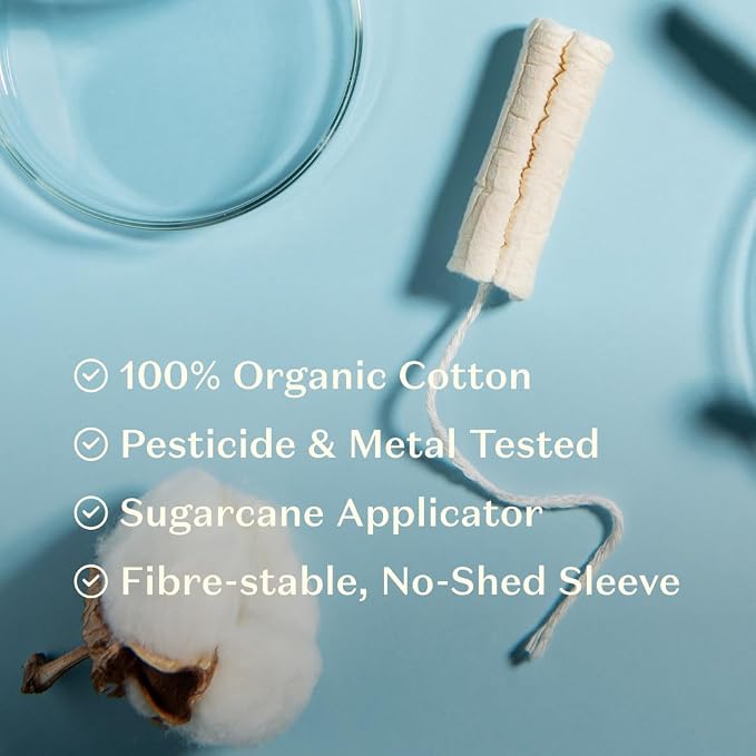 Daye Organic Tampons Super | 18ct | Pesticide & Metal Tested, 100% Organic Cotton for Heavy Flow | No-Shed Sleeve, Sugarcane Applicator