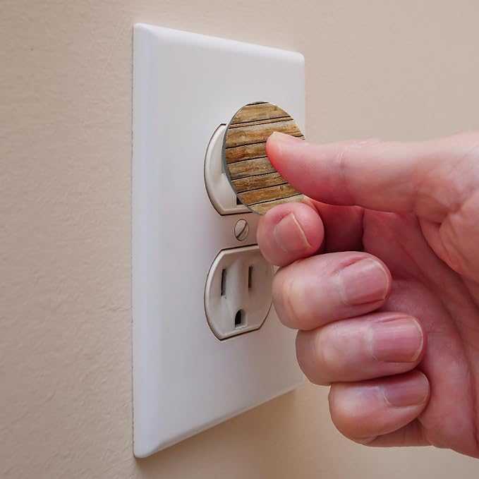 Brown Wooden (1) Outlet Covers Baby Proofing Safe & Secure Electric Plug Protectors | Socket Covers for Home & Office