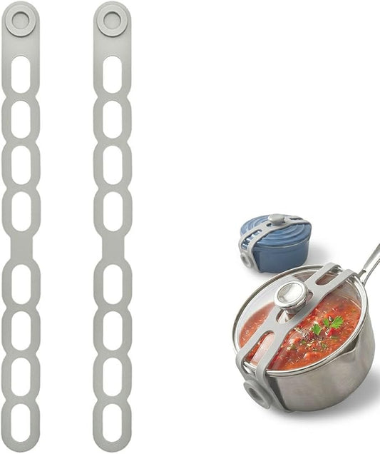 21.5in Reusable Silicone Latch Strap - Universal Slow Cooker Lid Holder & Strap for Transport, Heavy Duty Elastic Tie for Bento Box, Yoga Mat & Luggage, BPA-Free(Grey-2PCS)