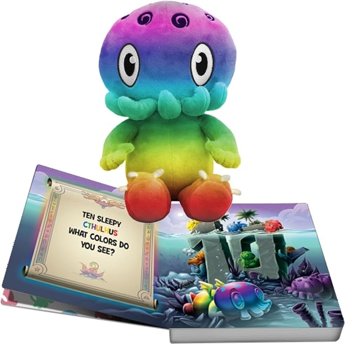 C is for Cthulhu Counting, Colors & Cthulhu Board Book & Rainbow Plush Bundle (Baby Plush, 6 inches)