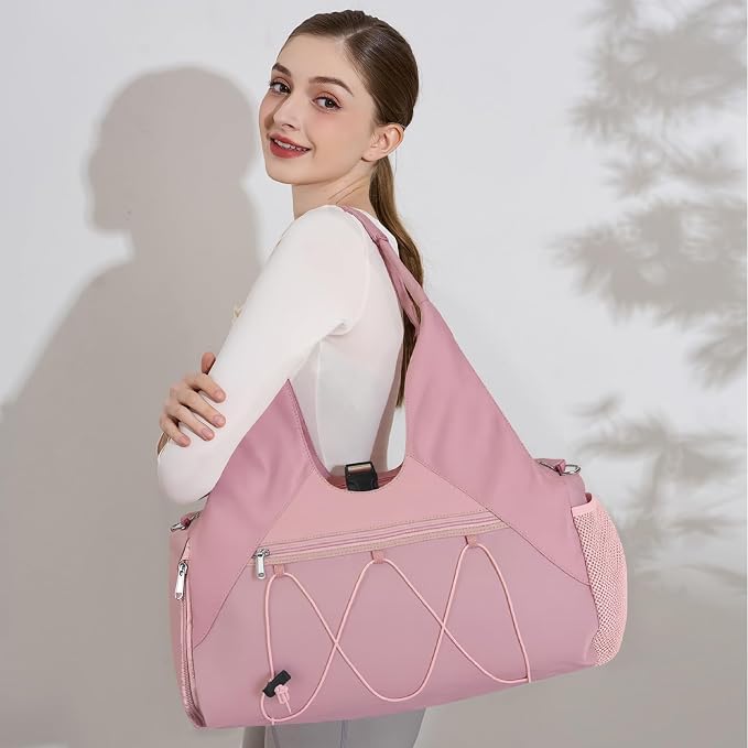 Forestfish Gym Bag For Women With Yoga Mat Holder & Shoe Compartment & Wet Dry Storage Pocket & Adjustable Strap