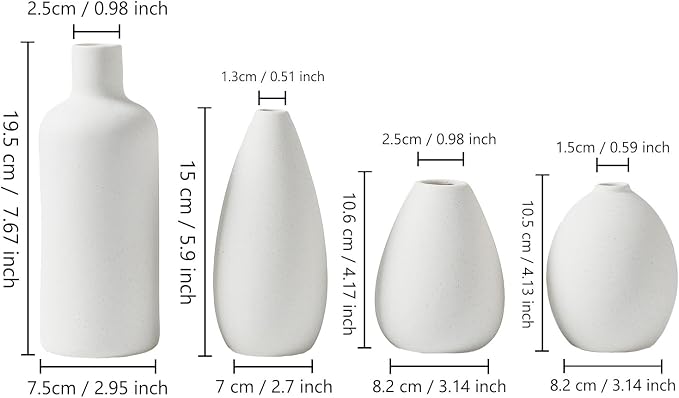 CEMABT White Ceramic Vase Set - 4 Small Unique Flower Vases for Centerpieces, Modern Home Decor