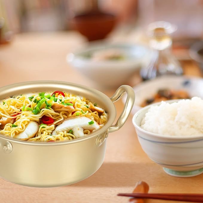 DOITOOL Korean Noodle Pot, Korean Ramen Cooking Pot with Lid Spoon and Chopsticks, Korean Ramen Noodle Pot for Cooking, Soup, Pasta, Stew and More