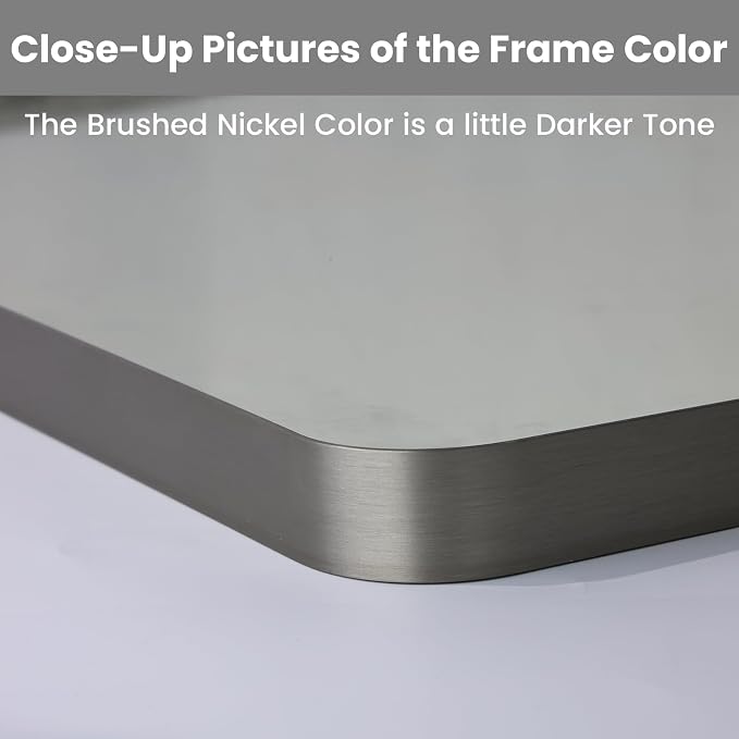 LOAAO 32X36 Inch Brushed Nickel Bathroom Mirror | Rounded Rectangle, Silver Metal Frame, Anti-Rust, Hangs Horizontally or Vertically, Tempered Glass