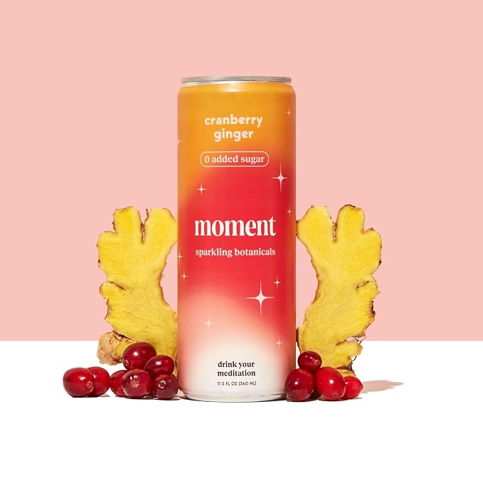 Moment Adaptogen Drink (Shark Tank) - Calm, Clarity & Relaxation with L-Theanine & Ashwagandha - Non Alcoholic Drinks for Adults - Sparkling Botanical Soda - 0 Sugar 0 Caffeine - 12 Pack 11.5 fl oz