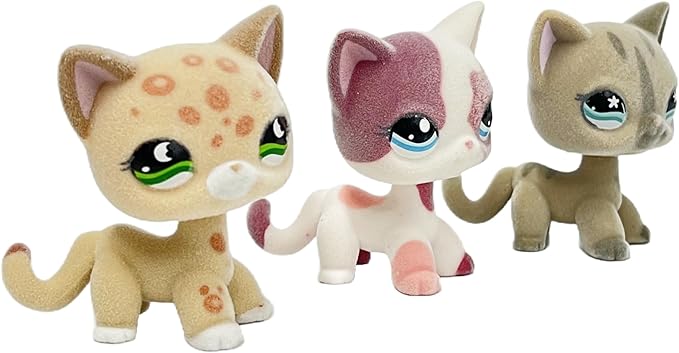 3pcs/Set Custom Flocked Pet Shop Toys Short Hair Cat Kitten Collie Great Dane Cocker Spaniel Dachshund Puppy Dog OOAK Compatible with LPS (#852 and 2291 and 468)