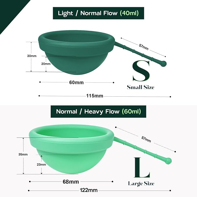 SHORDY Reusable Menstrual Disc Set of 2 (Small & Large), 100% Medical-Grade Silicone, Flexible & Leak-Free Period Disc, Eco Friendly Feminine Hygiene & Care | Tampons, Pads & Cups Alternative (Green)
