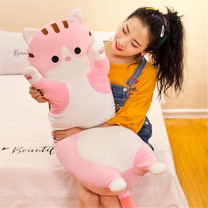 shangman Lovely Plush Cat Doll Cute Cartoon Soft Stuffed Kitten, Long Throw Sleeping Pillow, Toy Gift for Kids Girlfriend Multiple Size (Pink,90cm/35.4in)