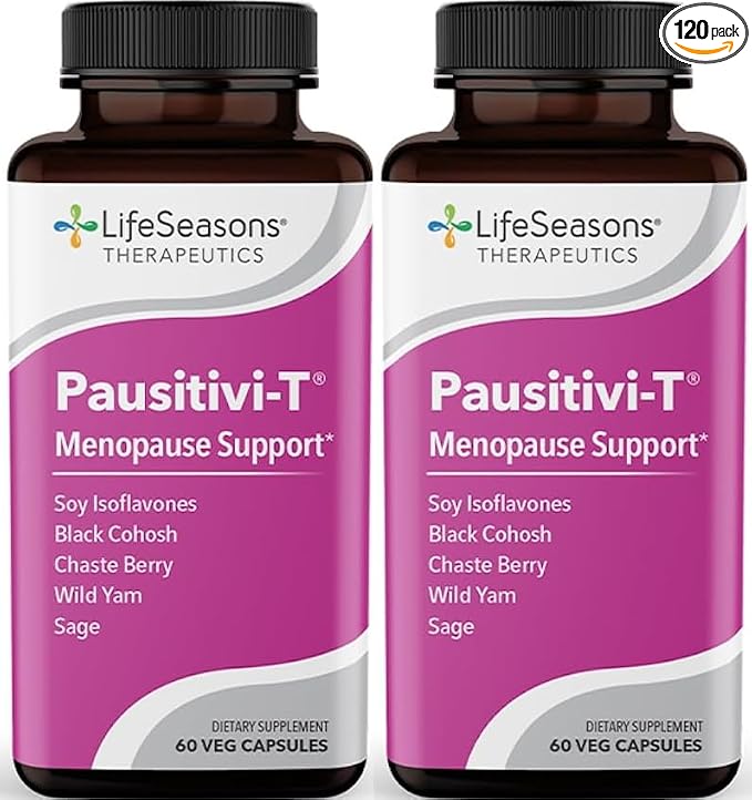Pausitivi-T - Menopause Support Supplement - Relief for Hot Flashes, Hormone Imbalance & Night Sweats - Nourishes Tissue - Sage, Chasteberry, Soy Isoflavones & Black Cohosh - 60 Capsules (Pack of 2)