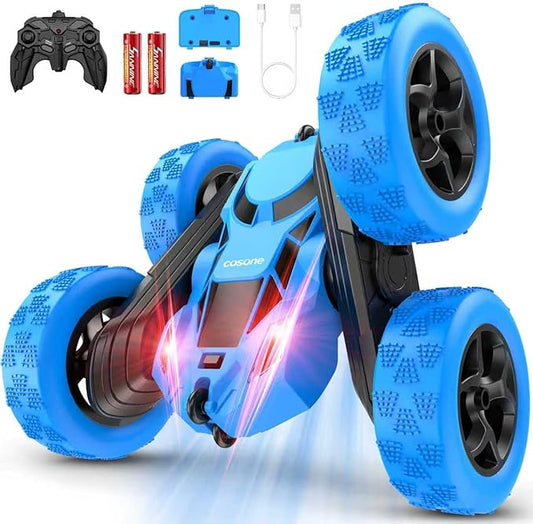 cosone Remote Control Car, RC Cars Toys for Kids Ages 6-12, 4WD Stunt Car with LED Lights & 360° Flips, 2.4GHz, Upgraded USB-C Modular Batteries, 6-10 Year Old Boys Birthday Gift - Blue