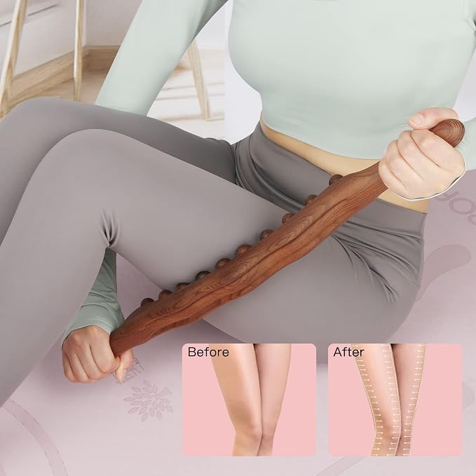 Wood Therapy Lymphatic Drainage Massage Roller Stick Tools, Myofascial Release Tool Stomach Cellulite Massager, Ease Neck Back Waist and Leg Pain Handheld Self Body Sculpting Massage Tool (20 Beads)