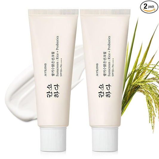 Relief Sun Organic Sunscreen SPF50+,Rice and Probiotics PA++++Korean Cream Care | Korean Skin for All Skin Types | UV Defens Nourishing Skin Protection (2, 2PCS)
