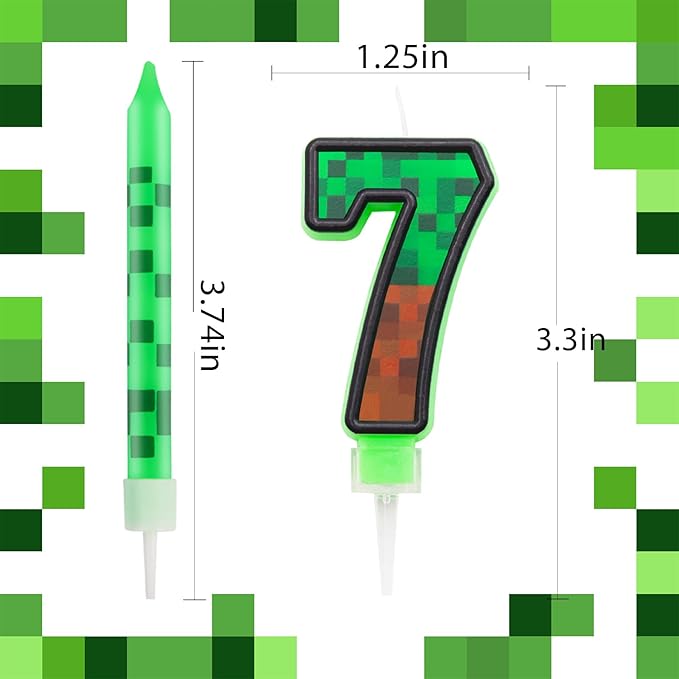 Pixels Themed 7th Birthday Candle, Pixels Cake Topper for Boys Girls, 9 Pcs Candle Set, Game Cartoon Theme Birthday Party Supplies (Number 7)