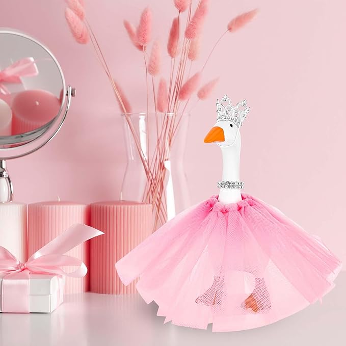3 Pcs Desk Goose Outfits with Crown Rhinestone Necklace Pink Tutu Dress Princess Costume for 7inch Magnetic Key Holder Mini Goose Statue