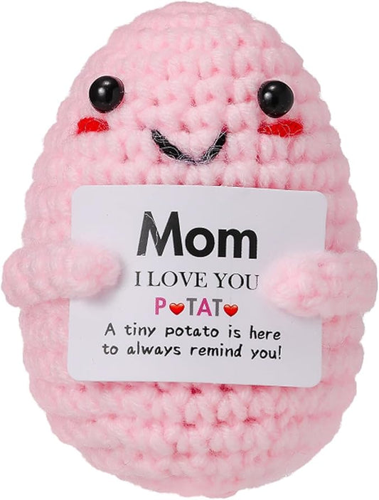 Birthday Gifts for Mom Handmade Emotional Crochet Positive Potato with Encouragement Card (I Love Mom)