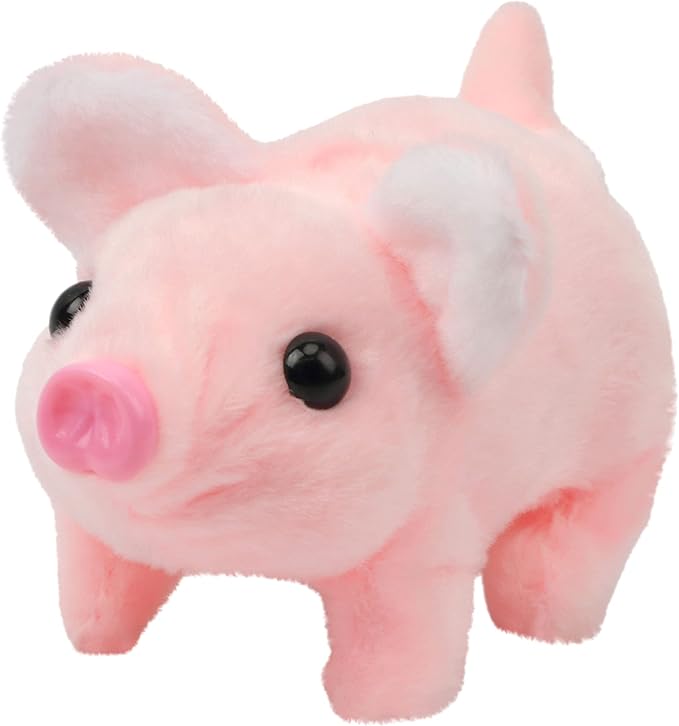 Hopearl Walking Piggy Pet Interactive Crawling Piglet Electronic Plush Toy Pig Oink Twitch Nose Wag Tail Animated Gifts for Toddlers Birthday, Pink, 8''