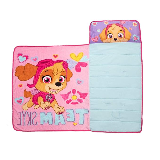 Paw Patrol Team Skye Toddler Nap-Mat Set - Includes Pillow and Plush Blanket – Great for Girls Napping During Daycare or Preschool - Fits Toddlers, Pink