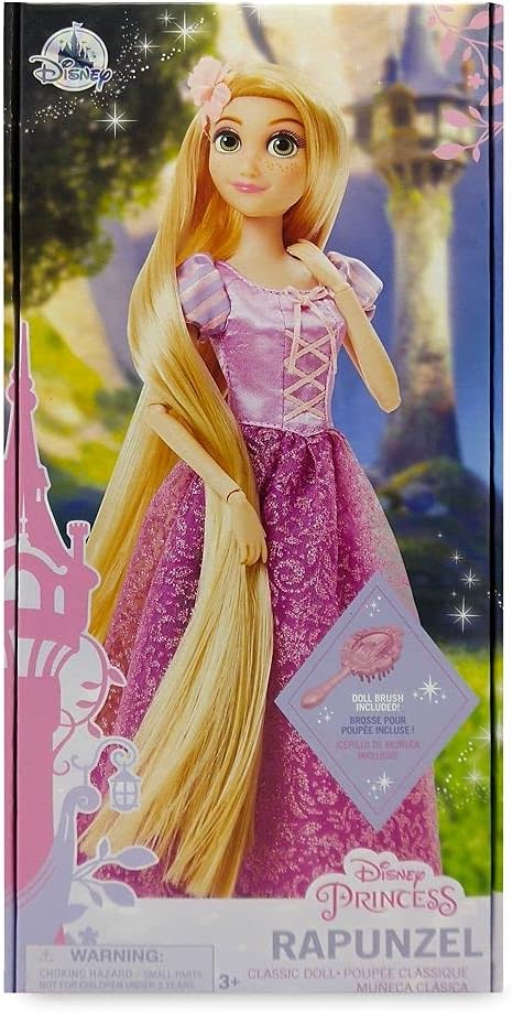 Disney Store Girl's Disney Princess Classic Doll (Rapunzel from Tangled), 11 Inches, Includes Brush with Molded Details, Fully Posable Toy in Classic Outfit - Disney Princess Toys