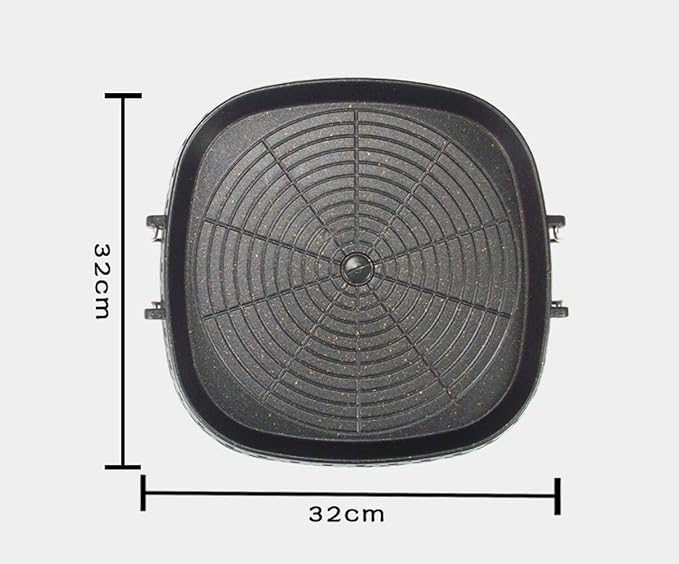 Korean Style Square Grill Pan with Maifan Coated Surface,Non-stick Smokeless Barbecue Stovetop Plate for Indoor Outdoor BBQ