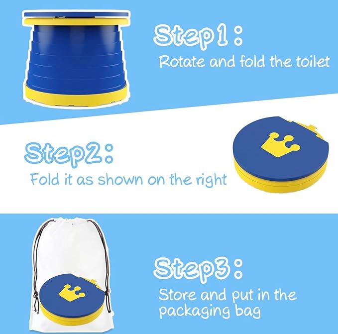 Travel Potty Portable and Foldable Potty Seat Toilet Travel Potty Chair for Toddler, Baby, Kids Travel Camping Park Indoor/Outdoor On The Go Potty (Blue)