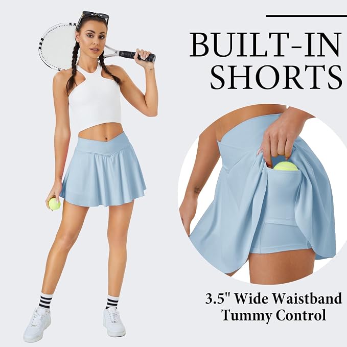 Womens Tennis Skirt Crossover High Waisted Skort with Pockets Shorts | Athletic Skirts for Golf Running Workout Pickleball, Aesthetic Activewear, Sporty Athleisure Style