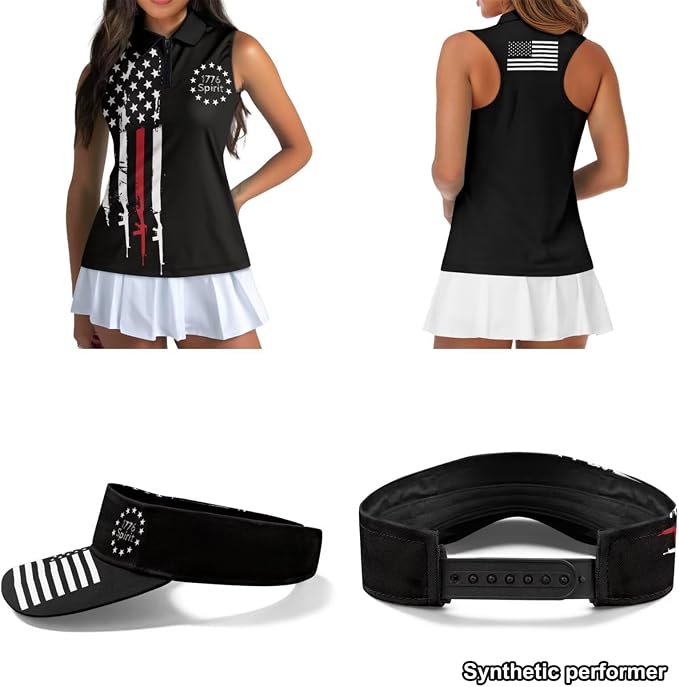 POLERO Golf Tank Top Women Golf Shirts and Visor Hat Collared Racerback Tennis Shirt Set Quarter Zip