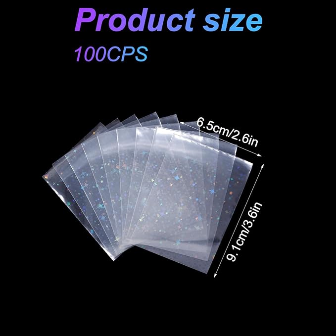 Penitue 100pcs Photocard Sleeves, 9.1x6.5cm/3.58x2.56in Star-Shape Laser Flashing Card Sleeves Holographic Foil Protective Cover for Card Enthusiasts