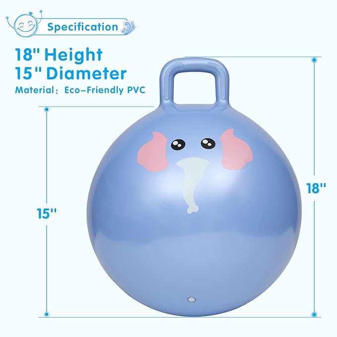 INPANY Hopper Ball, 18 Inches Bouncy Ball with Handles, Bouncing Bounce Balls Hopper, Inflatable Jumping Hopping Toys for Kids Ages 3-6, Hoppity Hop Girls Boys Gifts, Pump Included
