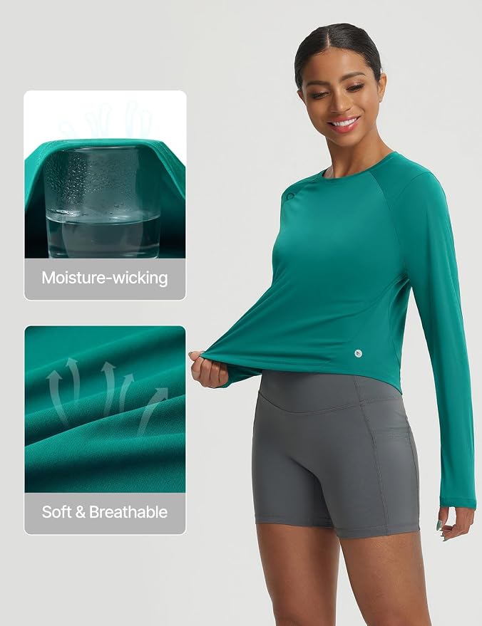 baleaf Women's UPF 50+ Long Sleeve Sun Shirts Crop Rash Guard UV Workout Tops SPF Slim Fit Lightweight Athletic Hiking