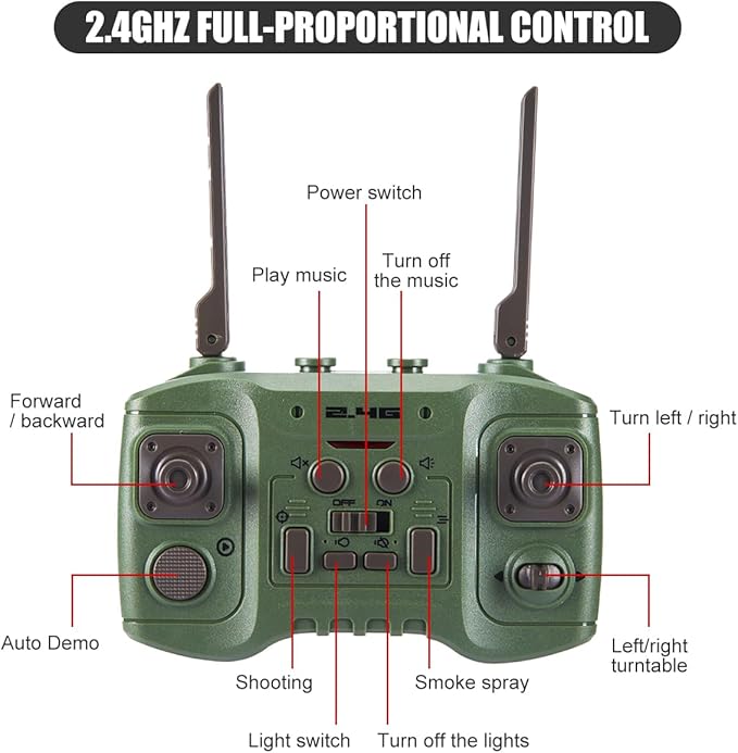 RC Tank That Shoots for Kids - 2.4Ghz Remote Control Army Tank Toys with Auto Demo Sound Light Smoke - 13 Channel Military Vehicles Model Gift for Adults Boys Age 6-8 9-12, Army Beige, Army Green