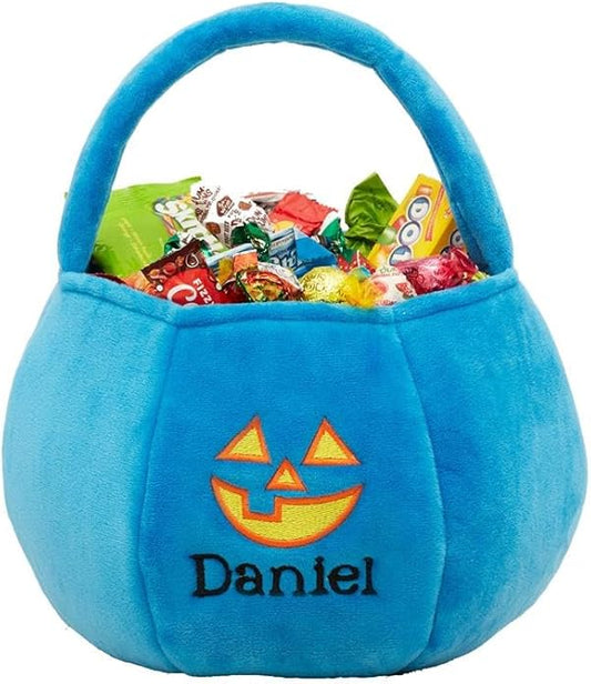 Personalization Universe Jack-o'-Lantern Embroidered Plush Halloween Treat Bag, Candy Bag, Perfect for Trick or Treating