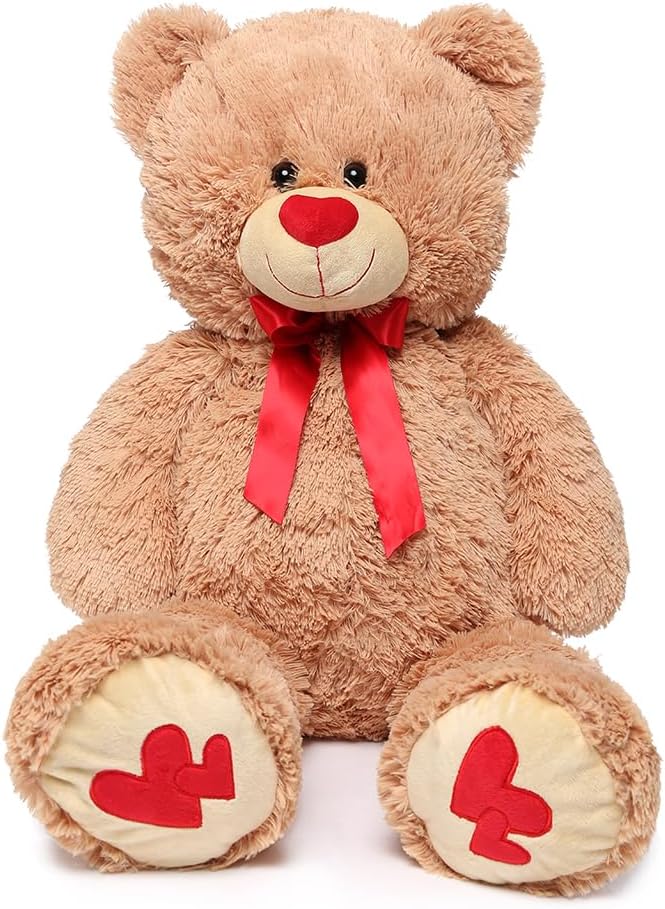 MaoGoLan Giant Teddy Bear 35" Stuffed Animal - Red Heart Footprints Big Teddy Bear Plush for Valentines Gift,Anniversary,Long Distance