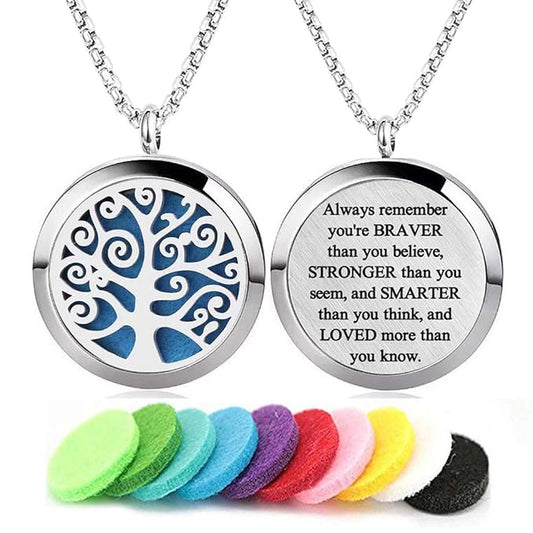Aromatherapy Essential Oil Diffuser Necklace Stainless Steel lnspirational Locket Pendant(Tree of Life)