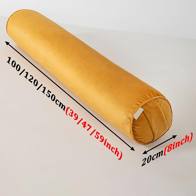 Body Pillow Yoga Bolster Round Cylindrical Pillow Long Dutch Velvet Cushion with Removable Washable Cover for Side Sleepers Meditation and Bedroom Decor(White,120cm/47in)