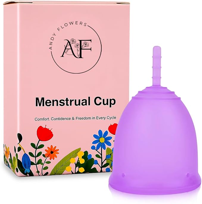 Reusable Menstrual Cup, Medical Grade Silicone Period Cup for Women & Beginners, Eco-Friendly Feminine Hygiene, Leak-Free Comfort for Up to 12 Hours (Small & Large) (Purple, Small)